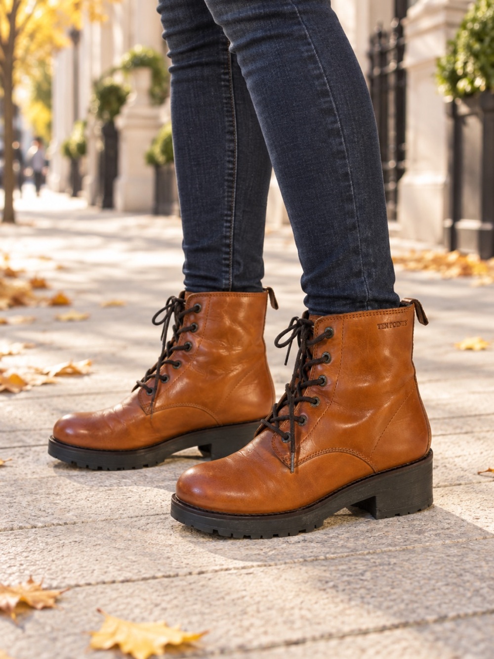 Beautiful Cognac Leather Lace-Up Ankle Boots by Ten Points ❤️6.5